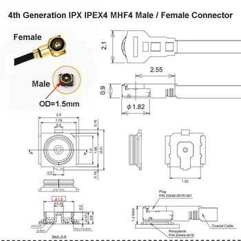 10VNT u.FL IPX IPEX1 / IPEX4 MHF4 Moteris RP-SMA / SMA Female 4Pin stačiu Kampu PCB Galiuku WIFI Antenos prailginimo Laido Megztinis