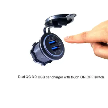12V/24V Dual USB KS 3.0 LED Greitas Įkroviklis Touch Jungiklis Automobilio Valtis Motociklas Naujas