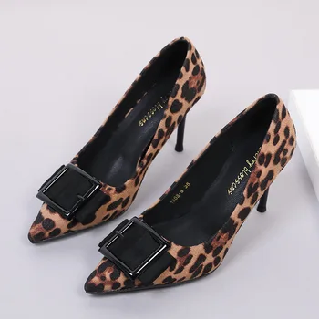 2019 m. pavasario Europos ir Amerikos seksualus seklių burną vieną batai aikštėje mygtuką suede nurodė bauda su leopardas aukštakulniai moterims