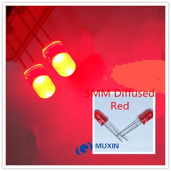 5mm Raudona 1000pcs Ultra Bright Išsklaidytos LED Lempos, Naujas, nemokamas pristatymas 5mm šviesos diodas 5mm raudonas objektyvas apvalus led