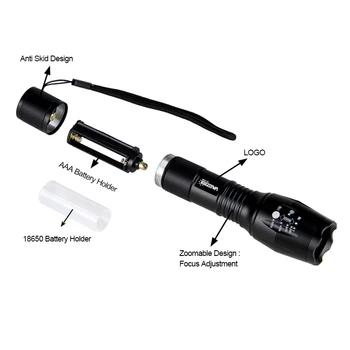 A100 LED Taktinis Žibintuvėlis Zoomalbe T6/Q5 Fakelas Skautų lanterna Medžioklės šviesos+2*Šautuvas taikymo Sritis Mount+Jungiklis+18650+USB Įkroviklis