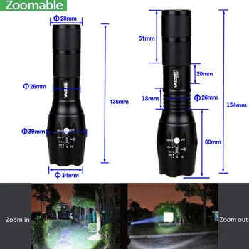 A100 LED Taktinis Žibintuvėlis Zoomalbe T6/Q5 Fakelas Skautų lanterna Medžioklės šviesos+2*Šautuvas taikymo Sritis Mount+Jungiklis+18650+USB Įkroviklis