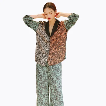 Maison Gabrielle Šilko 2 Dalių Pižama Nustatyti Moterų Loungewear Pavasario Vasaros ilgomis rankovėmis Plataus Kojų Kelnės Atostogų Kostiumai Sleepwear