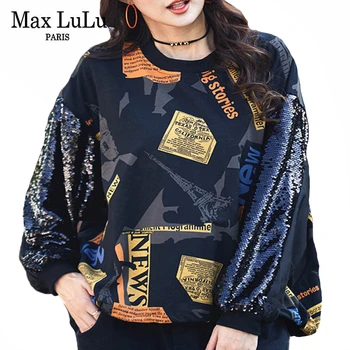 Max LuLu Naują Pavasario Europos Stiliaus Dizaineris Ponios Spausdinti Prarasti Blizgančiais Hoodies Moterų Atsitiktinis Punk Palaidinės Vintage Drabužių