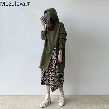 Mozuleva 2020 m. Rudens /žiemos Sujungimas Leopard Netikrą Dviejų dalių Ilgis Moterų Medvilnės korėjos Hoodie Kietas Moterų Hoodies Megztinis