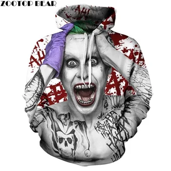 Savižudybė Joker 3D Hoodies Palaidinės Būrys Vyrų, Prekės sportiniai Kostiumai Spausdinti Megztinis su Gobtuvu Kailis Juokinga Bliuzono Plius Dydis ZOOTOP LOKYS