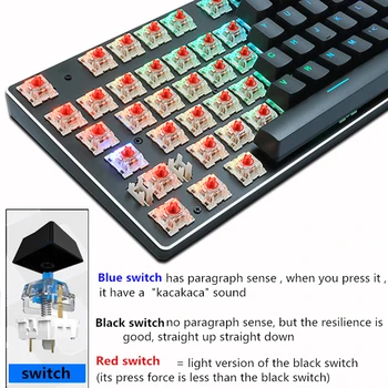 Žaidimų Mechaninė Klaviatūra, pele Anti-Šešėlius Mėlyna Raudona Jungiklis Laidinio USB LED už Gamer PC Nešiojamas 87key RGB/ Mix Klaviatūra su foniniu Apšvietimu