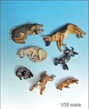 1/35 Gyvūnų Set # Šunys, Šuniukai žaislas Derva Modelis Miniatiūrų Rinkinys unassembly Unpainted