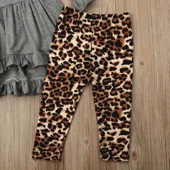 1-5Years Bamblys Vaikams Baby Girl Leopard Drabužių Rinkinys ilgomis Rankovėmis Raukiniai marškinėliai Tunika, Kelnes Rudens Pavasario Vaikas Kostiumai Vaikams