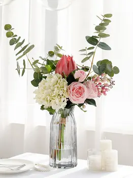 1 set rose eukalipto gėlių kompozicijų Hydrangea aukštos kokybės stalo gėlių
