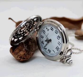 10 gabalas /daug sidabro voratinklyje Tuščiaviduriai iš Steampunk Kvarco Karoliai Pakabukas Grandinės Laikrodis Kišenėje Žiūrėti