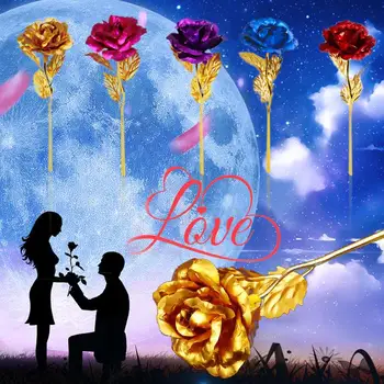 10vnt 24K Aukso Folija Rožių Gėlių Be Dėžutės Meilužio Dovana Gimtadienio Romantiška 