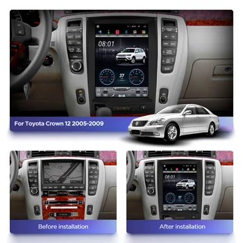 12.1 4G Lte Vertikalus ekranas, android 9.1 sistemos multimedia vaizdo radijo grotuvas Toyota crown 12 2005-2009 metų navigacijos