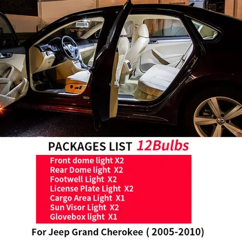 12x Balta Klaidų, LED Interjero Šviesos Rinkinys 2005-2010 m. Jeep Grand Cherokee priedai Žemėlapis Dome Kamieno Licenciją Plokštelės Šviesos