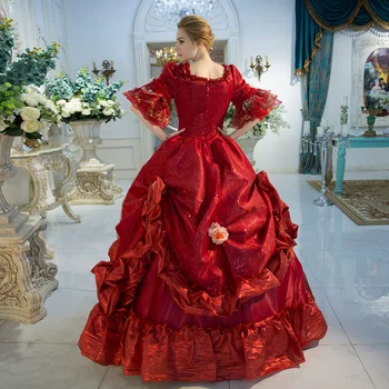 18-ojo Amžiaus Karališkasis Viktorijos Šalis Princesė Dress Raudonosios Aikštės Apykaklę, Trumpas Rankovėmis Varpo 