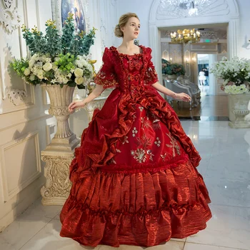 18-ojo Amžiaus Karališkasis Viktorijos Šalis Princesė Dress Raudonosios Aikštės Apykaklę, Trumpas Rankovėmis Varpo 