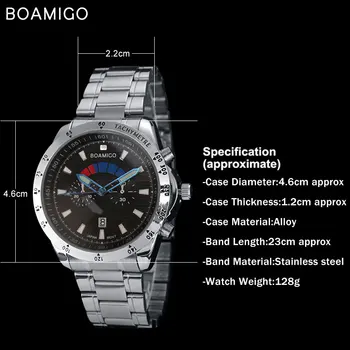 2016 BOAIMGO vyriški kvarcas sporto mados atsitiktinis laikrodžiai full steel band laikrodis kariniai laikrodžiai data relogio masculino