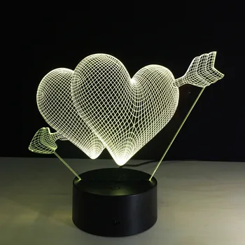 2018 naujas spalvingas įvairių spalvų šviesos kaita per širdį 3D led led nakties šviesos USB lempa Valentino Diena kūrybinės dovanos