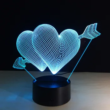 2018 naujas spalvingas įvairių spalvų šviesos kaita per širdį 3D led led nakties šviesos USB lempa Valentino Diena kūrybinės dovanos