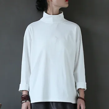2018 naują pavasario žiemos balta juoda long sleeve t shirt moterims, Golfo medvilnės marškinėliai basic Prarasti moterų Megztinis Marškinėliai