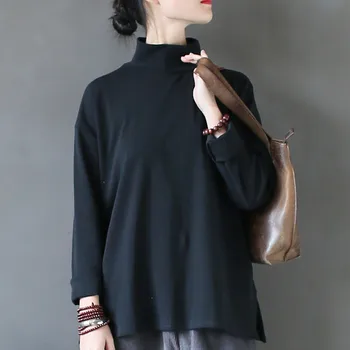 2018 naują pavasario žiemos balta juoda long sleeve t shirt moterims, Golfo medvilnės marškinėliai basic Prarasti moterų Megztinis Marškinėliai