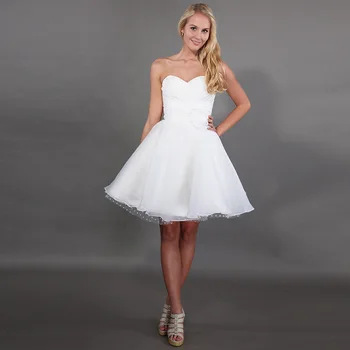 2019 Karšto Pardavimo Trumpą Mini Vestuvių Suknelės, Brangioji Iškirpte Klostes Taftos Gėlės Dot Tiulio Organza Sijonas Vestido De Noiva