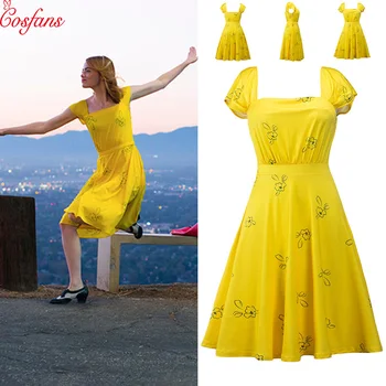 2019 La La Land Emma Stone Mia Cosplay Geltonos Spalvos Elegantiškas Ponios Grožio Moterys Seniai Šalis Suknelės Vasaros Stiliaus Moterų Suknelės, Kostiumai