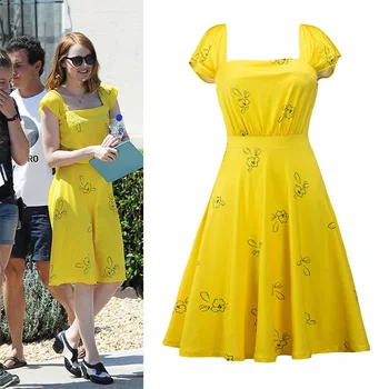 2019 La La Land Emma Stone Mia Cosplay Geltonos Spalvos Elegantiškas Ponios Grožio Moterys Seniai Šalis Suknelės Vasaros Stiliaus Moterų Suknelės, Kostiumai