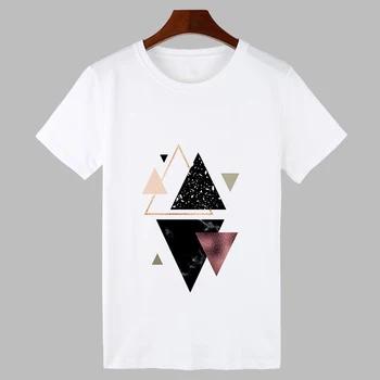 2019 m. Vasarą Marškinėlius Geometrijos Spausdinti Viršūnes Moterų Drabužių Plonas Skirsnio marškinėliai Moterims Harajuku Balti trumpomis Rankovėmis T-shirt Femme