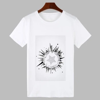 2019 m. Vasarą Marškinėlius Geometrijos Spausdinti Viršūnes Moterų Drabužių Plonas Skirsnio marškinėliai Moterims Harajuku Balti trumpomis Rankovėmis T-shirt Femme