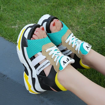 2019 m. Vasarą Naujų Moterų Sneaker Sandalai Moterims Peep-toe Pleištai Platforma Batai Moteris Klasikinis įvarstyti Atsitiktinis Sandalai Vijoklis A0-21