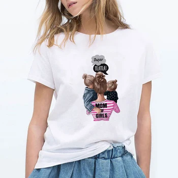 2019 Mama Merginų, Moterų marškinėliai Super Mama Mergaitės Mama Spausdinti Vasarą Moterys korėjos Mados Drabužių Streetwear Moterų 