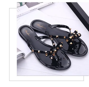 2019 naujas šlepetes moterų vasaros mados kniedės lankas fifo dėvėti laukinių butas želė bateliai, sandalai ir šlepetės