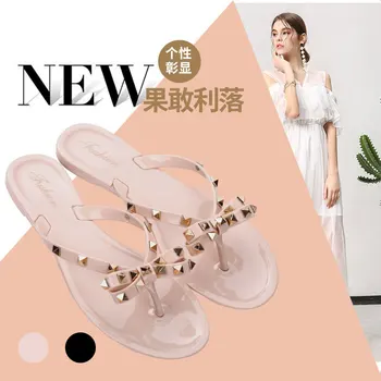 2019 naujas šlepetes moterų vasaros mados kniedės lankas fifo dėvėti laukinių butas želė bateliai, sandalai ir šlepetės