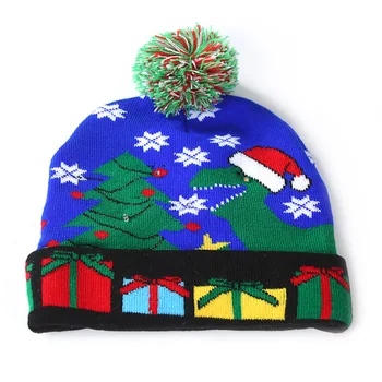 2020 kalėdų naujas produktas flanging kamuolys megzta kepurė su LED spalvinga žiburiai suaugusiųjų vaikų Helovinas dekoratyvinis skrybėlę
