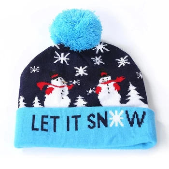 2020 kalėdų naujas produktas flanging kamuolys megzta kepurė su LED spalvinga žiburiai suaugusiųjų vaikų Helovinas dekoratyvinis skrybėlę