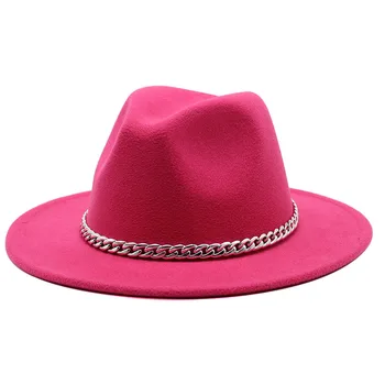 2020 m. Aukštos Kokybės Plataus Kraštų Fedora Kepurės Moterims, Vyrams, Dirbtinė Vilna Skrybėlės su Metalo Grandinės Dekoro Panama Fedoras Chapeau Sombrero