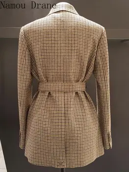 2020 m. Pavasarį ir Rudenį korėjos Stiliaus Houndstooth Dizaino Vilnonių Retro Mažas Kostiumas plius