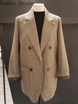 2020 m. Pavasarį ir Rudenį korėjos Stiliaus Houndstooth Dizaino Vilnonių Retro Mažas Kostiumas plius