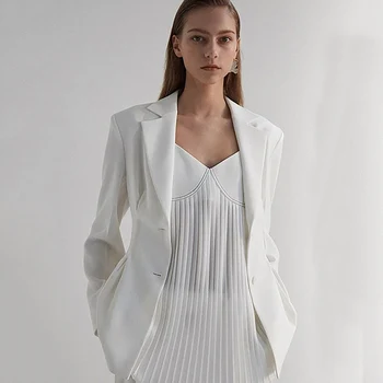 2020 m. Rudenį Naujų Moterų Mados Atsitiktinis Balto Dugno Plisuotos Vest Mini Suknelė ir Diržas Švarkas Kailis Dvi 2-piece Set