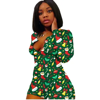 2020 M Seksuali Moteris Rompers Kalėdų Spausdinti Pižama Sleepwear V-Kaklo, Ilgomis Rankovėmis Trumpą Jumpsuit Seksualus Onesie Moterų Naktiniai Drabužiai