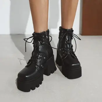 2020 m., Suapvalinti Tne Metalinės Kniedės Ankel Boots Moterims Black Dviejų stilių Gotikos Moterų Batai Pleištai Aukštakulnius Batus u344