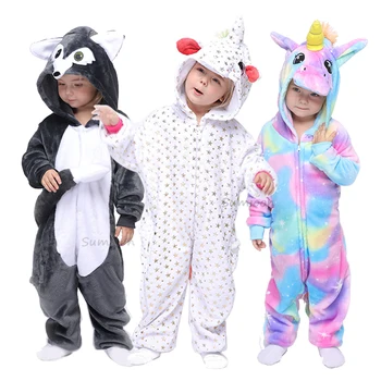 2020 M. Žiemos Gyvūnų Vienaragis Kigurumi Pižama Berniukams Mergaičių Anime Panda Jumpsuit Vaikai Sleepwear Vaivorykštė Vienaragis Onesie Vaikams