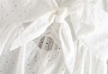 2020 moterų v-kaklo tuščiaviduriai iš siuvinėjimo baltas diržas moteriška palaidinė atgal lankas susieta raukiniai, marškiniai, elegantiškos spageti dirželis viršūnes LS6633