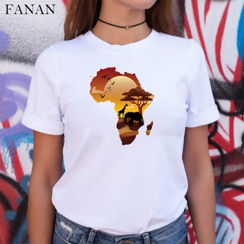 2020 Nauja Afrikos Žemėlapis Grafinis Marškinėliai Melanino T Marškinėliai Moterims Streetwear Harajuku Viršūnes Feminizmo Tees Juoda Kultūros Tshirts Drabužiai