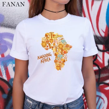 2020 Nauja Afrikos Žemėlapis Grafinis Marškinėliai Melanino T Marškinėliai Moterims Streetwear Harajuku Viršūnes Feminizmo Tees Juoda Kultūros Tshirts Drabužiai
