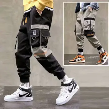 2020 Naujas Hip-hop Jogger vyriškos Juodos Haremo darbo drabužiai Multi-pocket Juostelės Vyras Sporto Kelnės Streetwear Atsitiktinis Vyriškos Laisvalaikio Kelnės