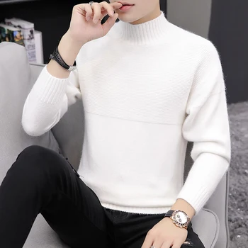 2020 naujas vyrų pusę-aukštos apykaklės megztinis rudenį ir žiemą naujas korėjiečių versija auginimo gobtuvu jaunimo tendencija megztiniai, žemiausią marškinėliai