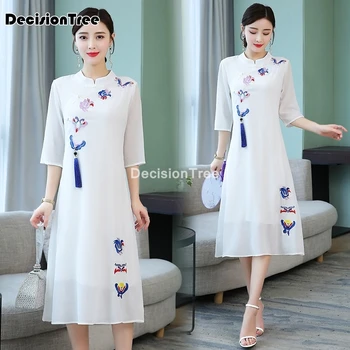 2021 kinų suknelė qipao cheongsam aukštos kokybės kinijos moterų suknelė siuvinėjimo gėlių šiuolaikinės cheongsam suknelė qipao