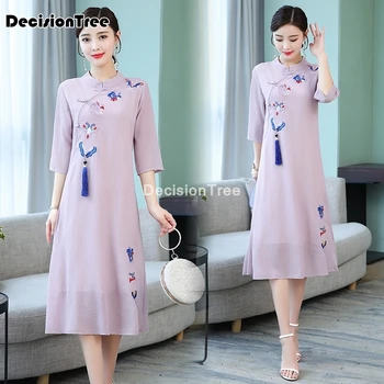 2021 kinų suknelė qipao cheongsam aukštos kokybės kinijos moterų suknelė siuvinėjimo gėlių šiuolaikinės cheongsam suknelė qipao